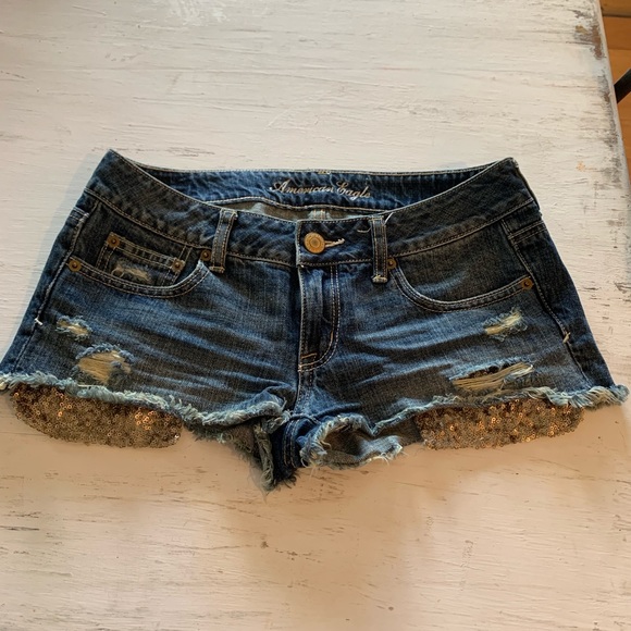 American Eagle Jean Short Shorts -sequin pockets - Picture 1 of 4